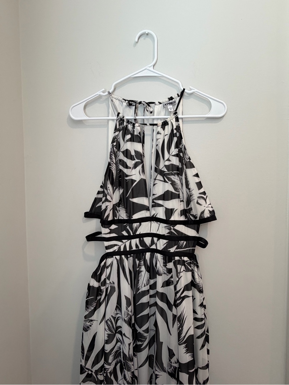Express Black & White Tropical Halter Maxi Dress